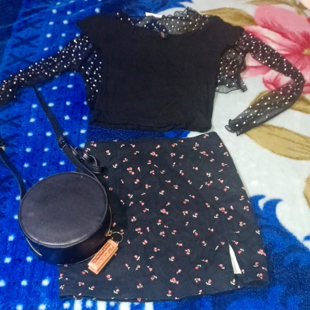 Sparkly Rhinestone Long Sleeve Sheer Black Mesh Lettuce Cut Crop Top